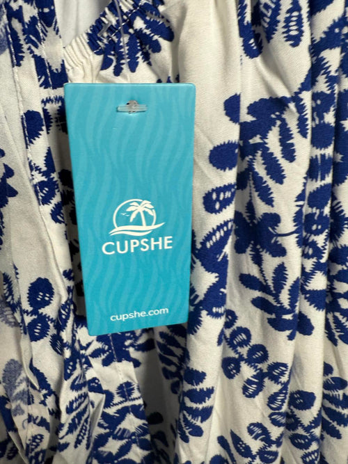 NWT Cupshe White & Blue Floral Boho Mini Dress Women's Size M