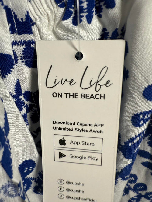 NWT Cupshe White & Blue Floral Boho Mini Dress Women's Size M