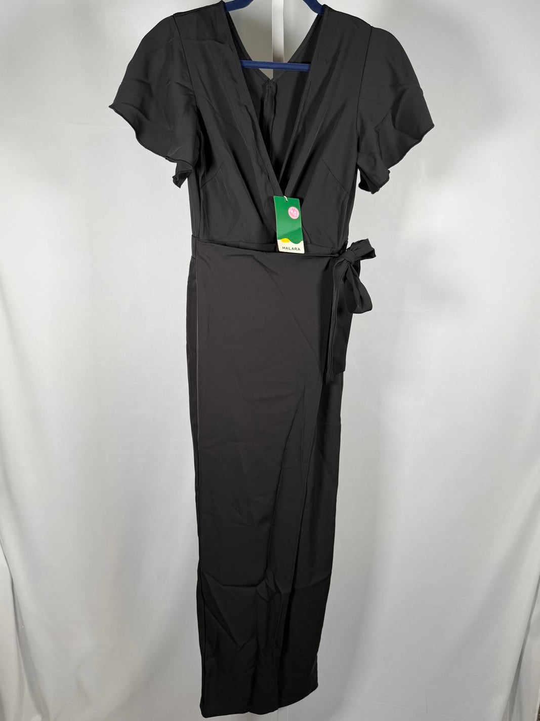 NWT Halara Black Wrap Maxi Jumpsuit Front Wrap Tie Waist Size XS