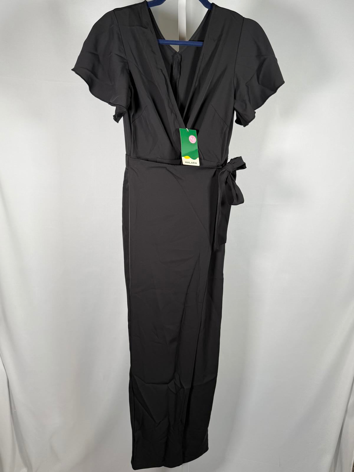 NWT Halara Black Wrap Maxi Jumpsuit Front Wrap Tie Waist Size XS