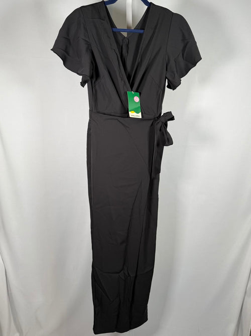 NWT Halara Black Wrap Maxi Jumpsuit Front Wrap Tie Waist Size XS