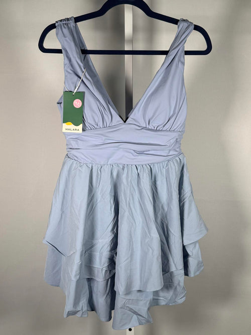 NWT Halara Ruched Waist Tiered Mini Dress Blue Size Small