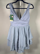 NWT Halara Ruched Waist Tiered Mini Dress Blue Size XS
