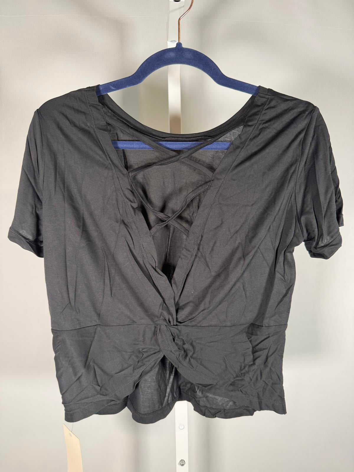NWT Halara Black Open Back Criss Cross Short Sleeve Top Size XS