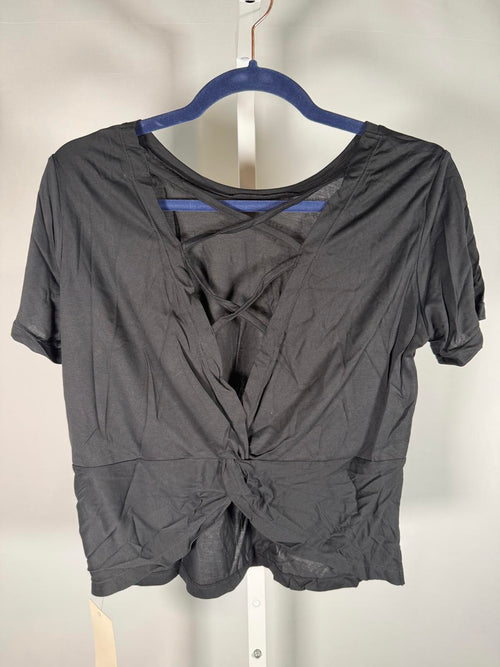 NWT Halara Black Open Back Criss Cross Short Sleeve Top Size XS