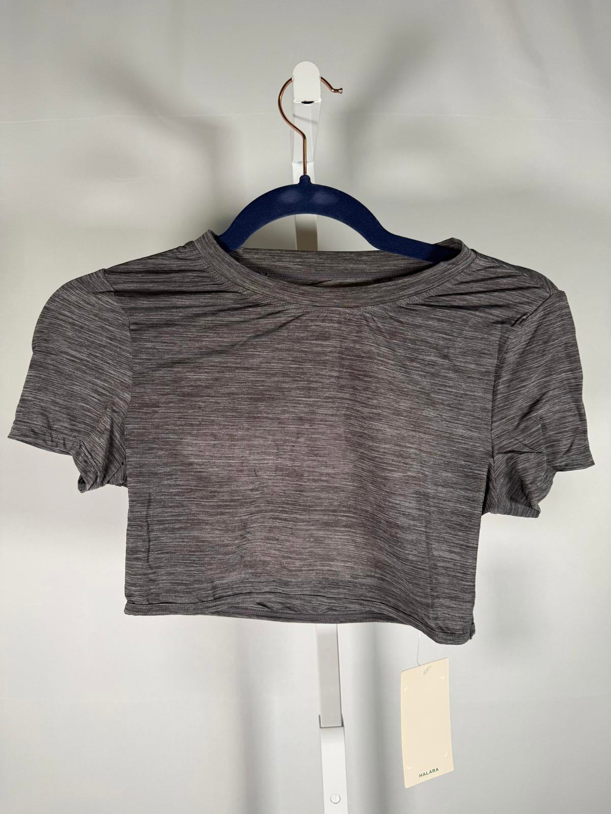 NWT Halara Gray Open Back Cutout Cropped Athletic Tee Size XS
