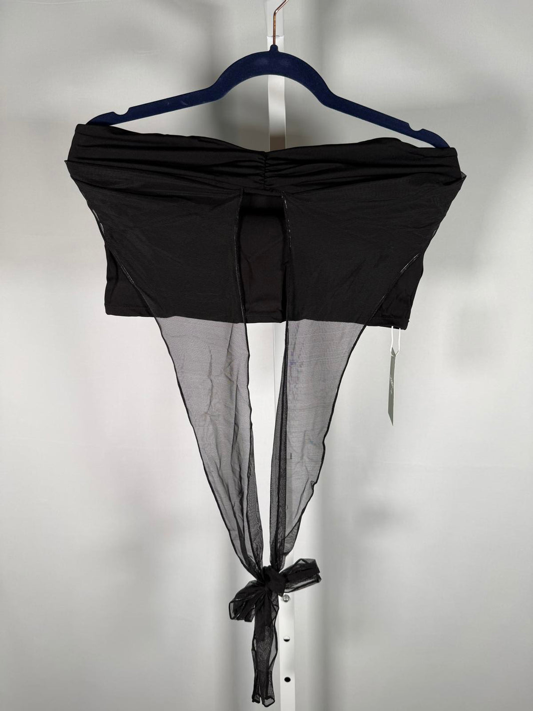 NWT Halara Black Mesh Halter Bandeau Crop Top Ruched Front Size Large