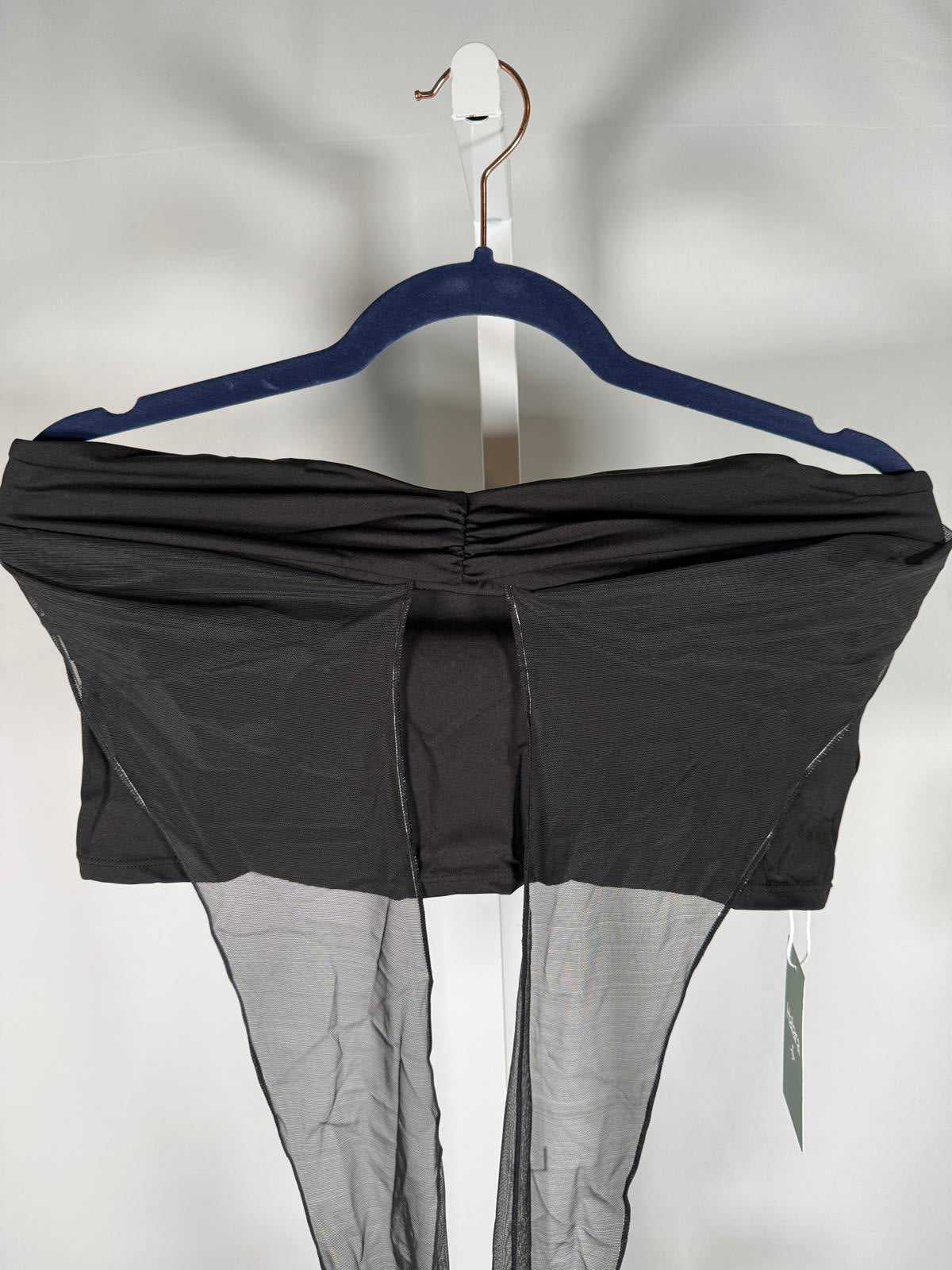 NWT Halara Black Mesh Halter Bandeau Crop Top Ruched Front Size XL