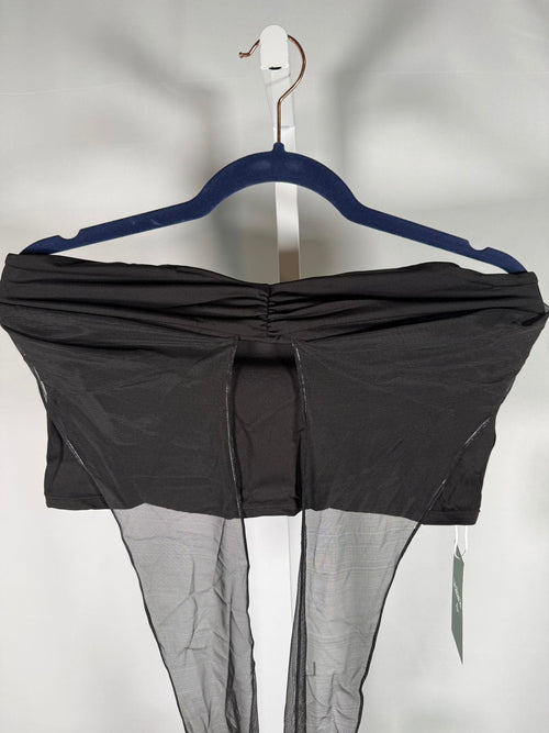 NWT Halara Black Mesh Halter Bandeau Crop Top Ruched Front Size XL