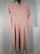 NWT Halara High Neck Houndstooth Plaid Long Sleeve Midi Work Dress Pink - Small