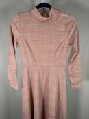 NWT Halara High Neck Houndstooth Plaid Long Sleeve Midi Work Dress Pink XS