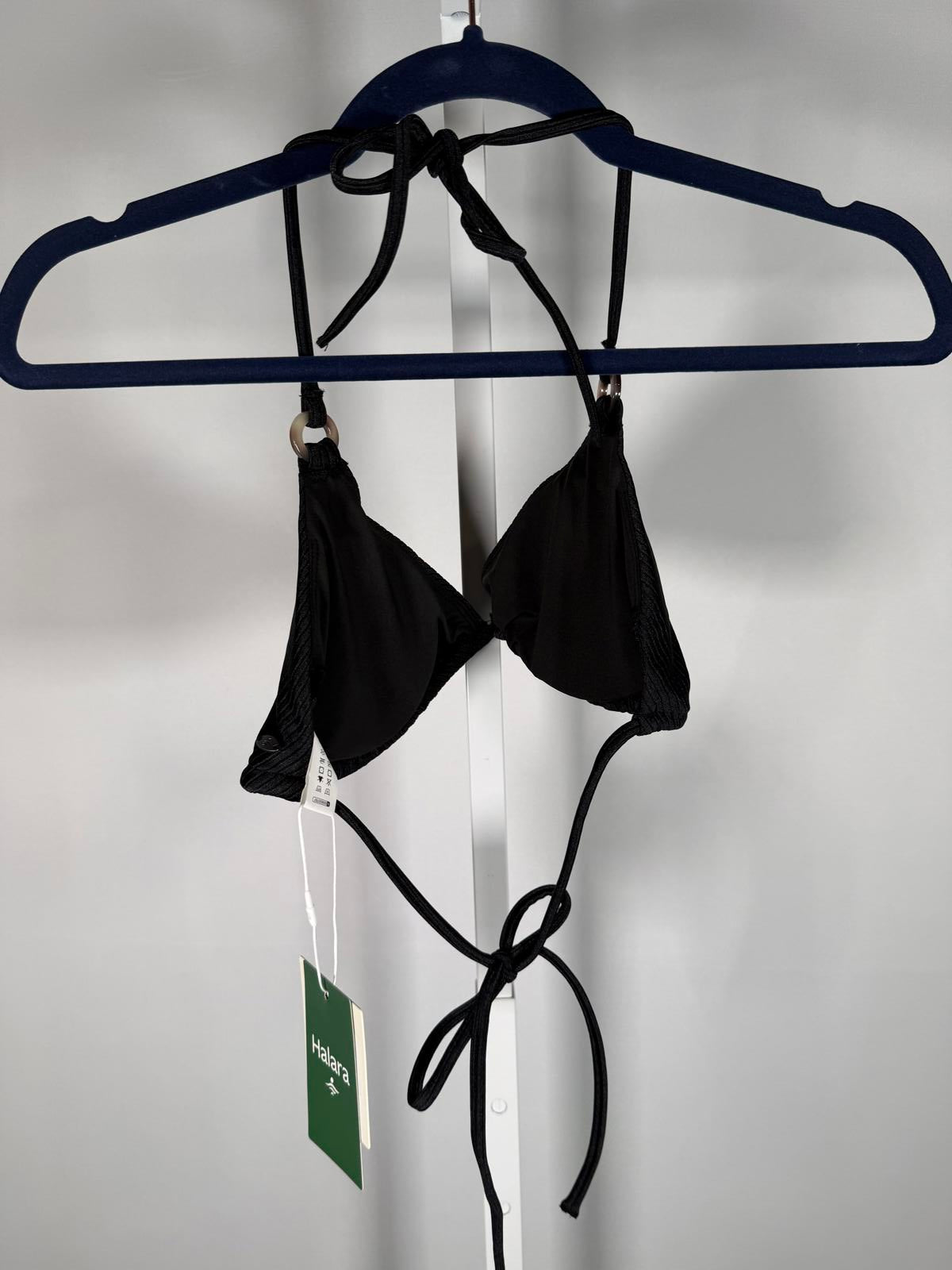 NWT Halara Ribbed Triangle Bikini Top Black Ring Detail Size XL