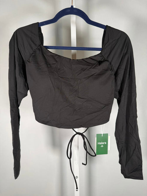 NWT Halara Softlyzero Airy Open Back Cropped Long Sleeve Top Black Size XL