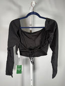 NWT Halara Softlyzero Airy Open Back Cropped Long Sleeve Top Black Size XL