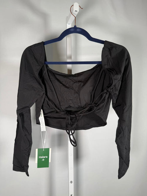 NWT Halara Softlyzero Airy Open Back Cropped Long Sleeve Top Black Size XL