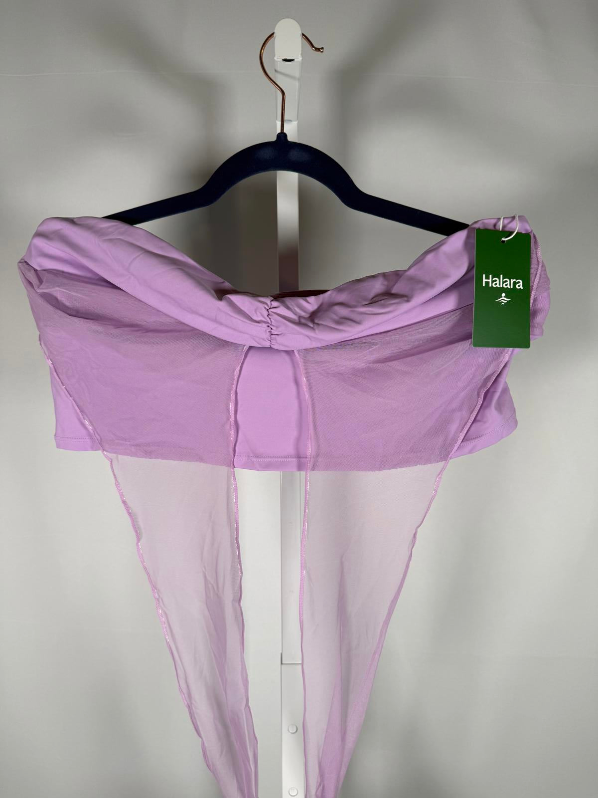 NWT Halara Purple Mesh Halter Bandeau Crop Top Ruched Front Size XL