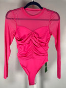 NWT Halara Pink Mesh Ruched Long Sleeve Bodysuit Size Small
