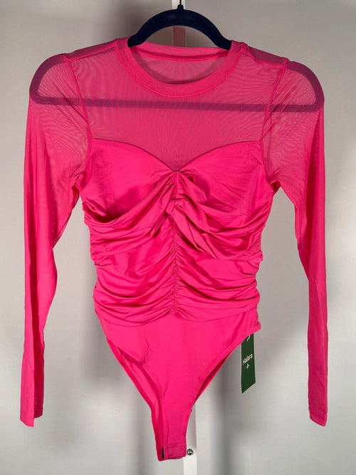 NWT Halara Pink Mesh Ruched Long Sleeve Bodysuit Size Small