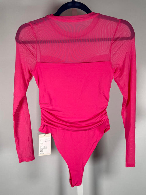 NWT Halara Pink Mesh Ruched Long Sleeve Bodysuit Size Small