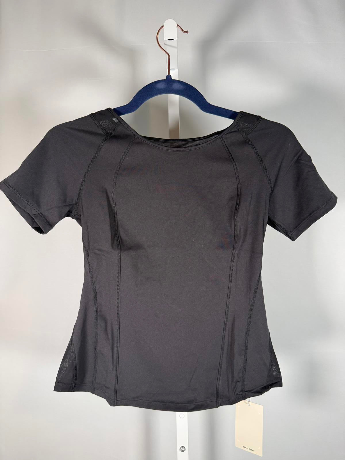 NWT Halara Black Short Sleeve Performance Top Mesh Panels Size Small