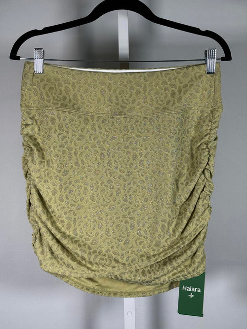 NWT Halara Ruched Mini Skirt Olive Green Pattern Size Large