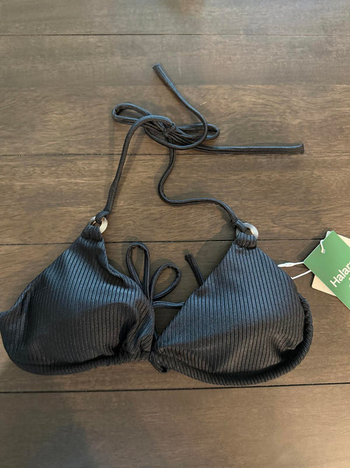 NWT Halara Ribbed Triangle Bikini Top Swimsuit Black Ring Detail Size XL