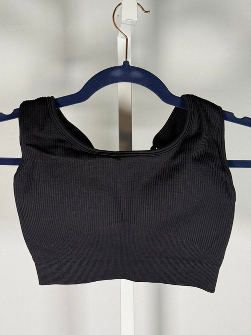 NWT Halara Black Ribbed Crop Tank Sports Bra Size Large
