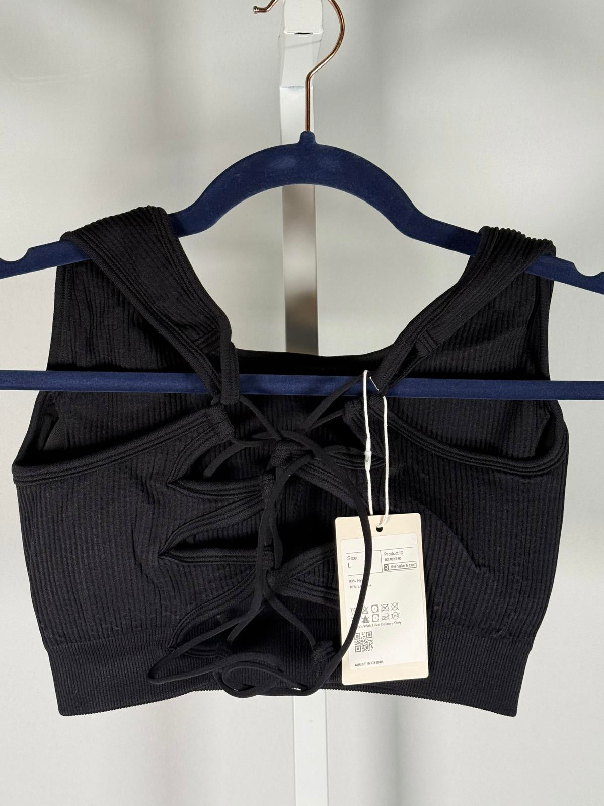 NWT Halara Black Ribbed Crop Tank Sports Bra Size Large