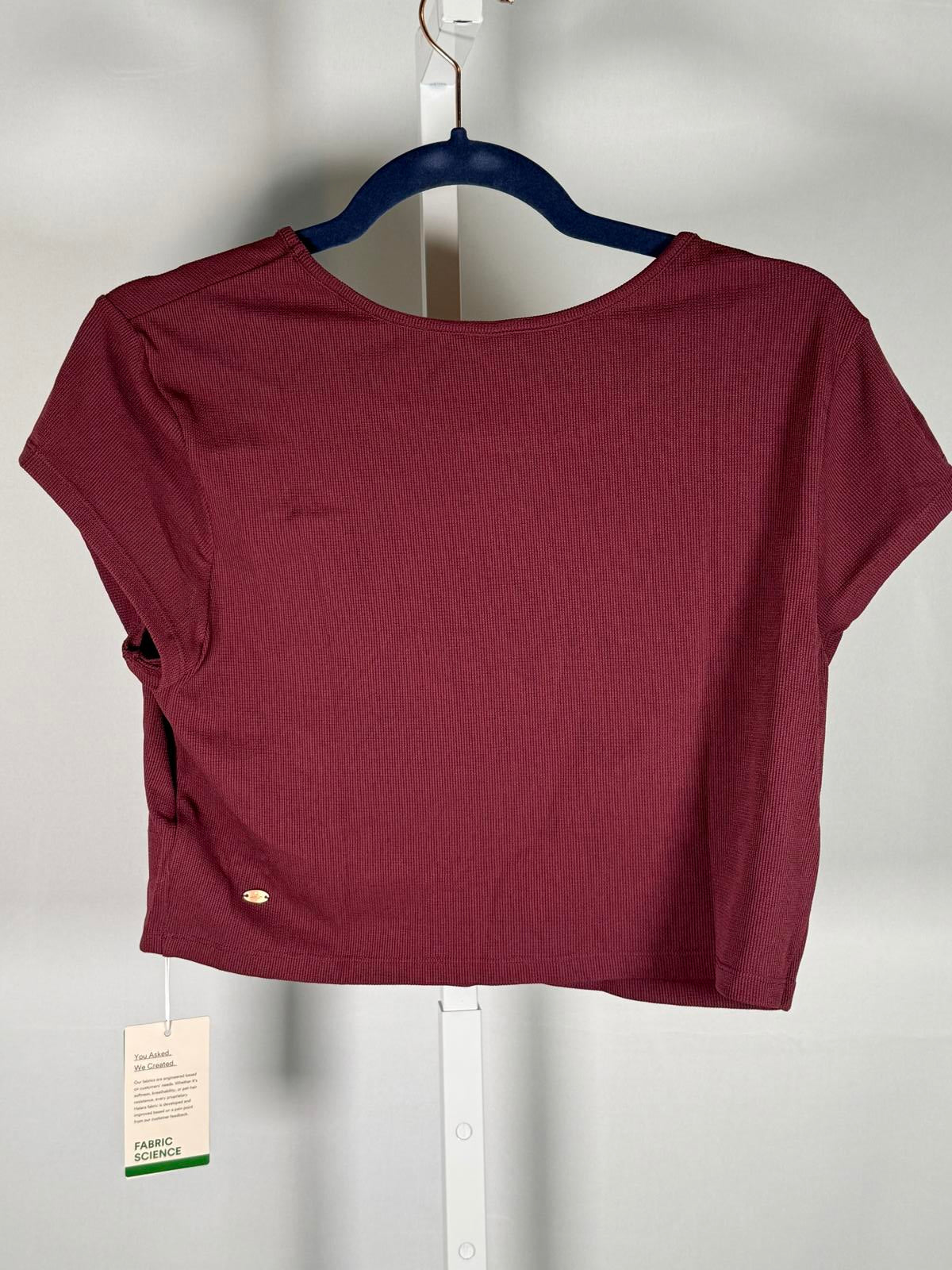 NWT Halara Cropped Short Sleeve Tee Burgundy Top Size Large