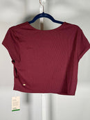 NWT Halara Cropped Short Sleeve Tee Burgundy Top Size Large