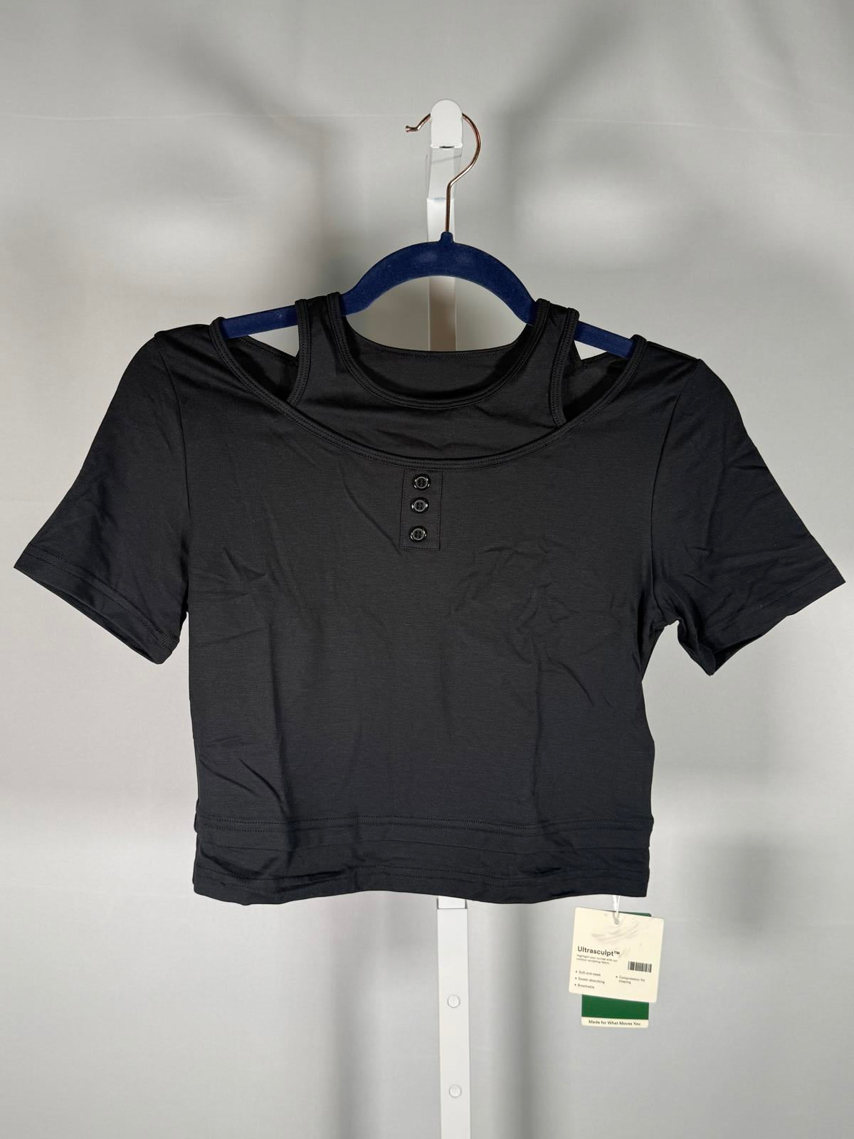 NWT Halara UltraSculpt Layered Scoop Neck Crop Tee Black Size Small