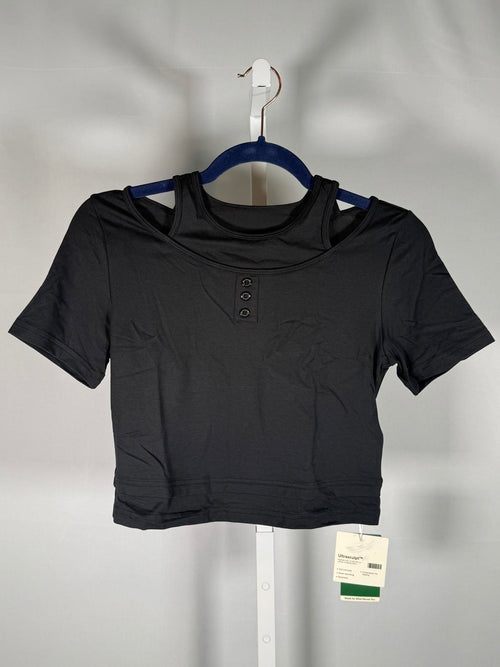 NWT Halara UltraSculpt Layered Scoop Neck Crop Tee Black Size Small