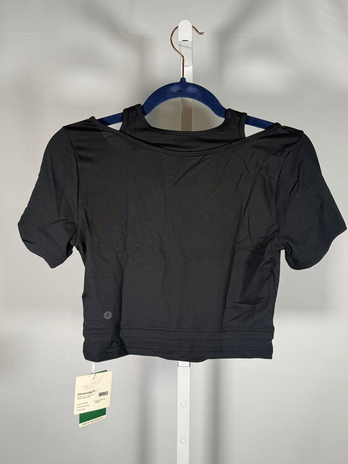 NWT Halara UltraSculpt Layered Scoop Neck Crop Tee Black Size Small