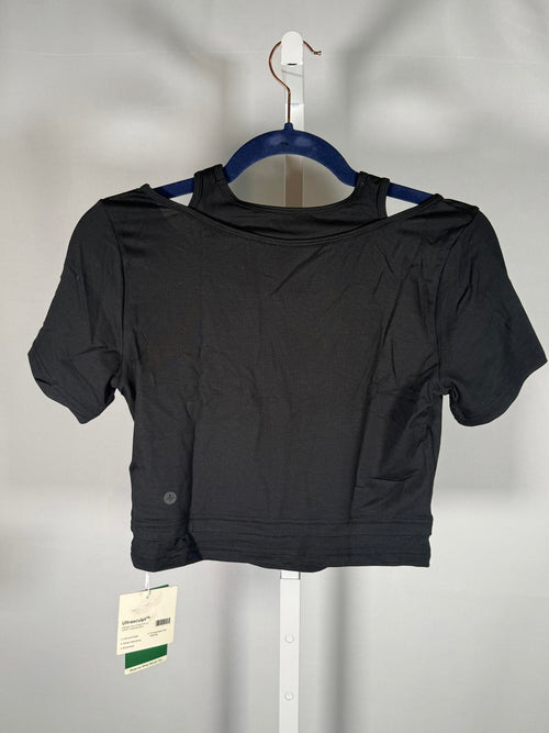 NWT Halara UltraSculpt Layered Scoop Neck Crop Tee Black Size Small