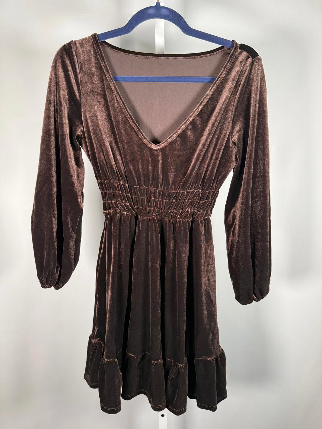 NWT Halara Brown Velvet Long Sleeve V-Neck Mini Dress Size XS