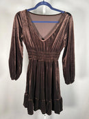NWT Halara Brown Velvet Long Sleeve V-Neck Mini Dress Size XS