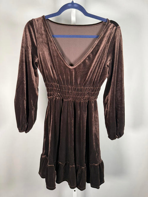 NWT Halara Brown Velvet Long Sleeve V-Neck Mini Dress Size XS