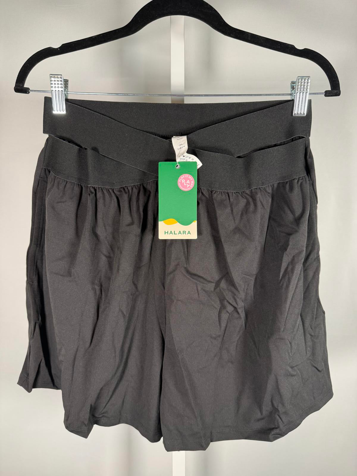 NWT Halara Criss Cross High Waisted Athletic Shorts Black Size Large