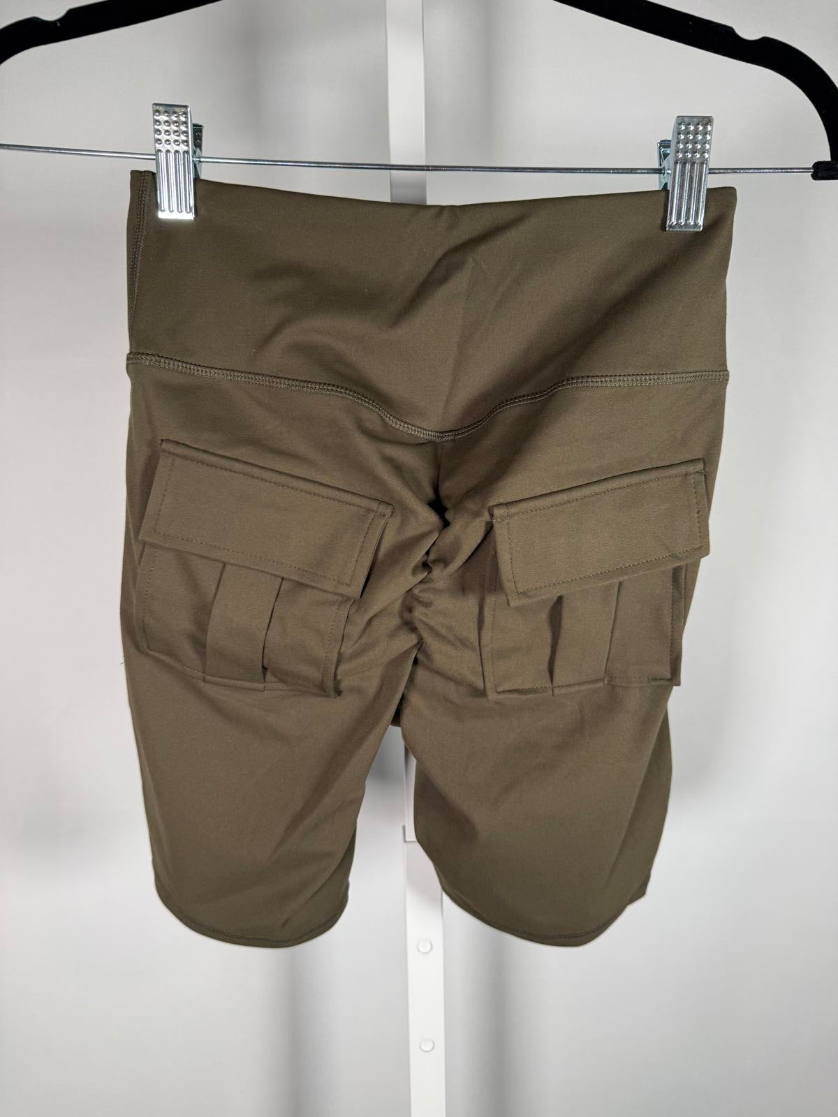 NWT Halara High Waisted Biker Shorts Cargo Pocket Olive Size XS