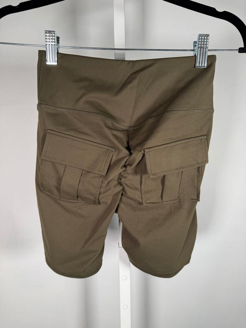 NWT Halara High Waisted Biker Shorts Cargo Pocket Olive Size XS