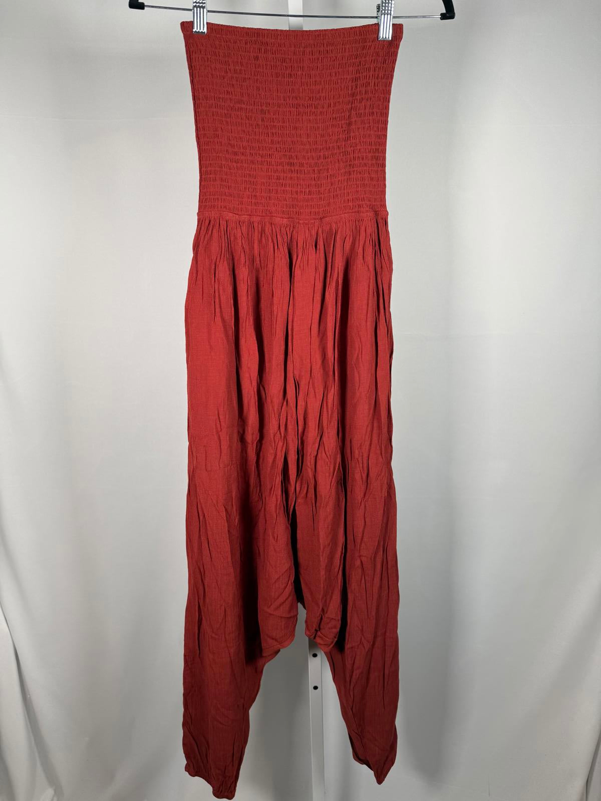 NWT Halara Strapless Smocked Tube Top Harem Jumpsuit Red Size XS