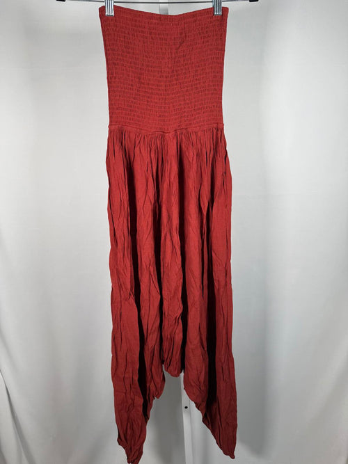 NWT Halara Strapless Smocked Tube Top Harem Jumpsuit Red Size XS