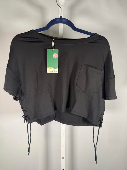 NWT Halara Cropped Pocket Tee Lace Up Side Black Size Medium