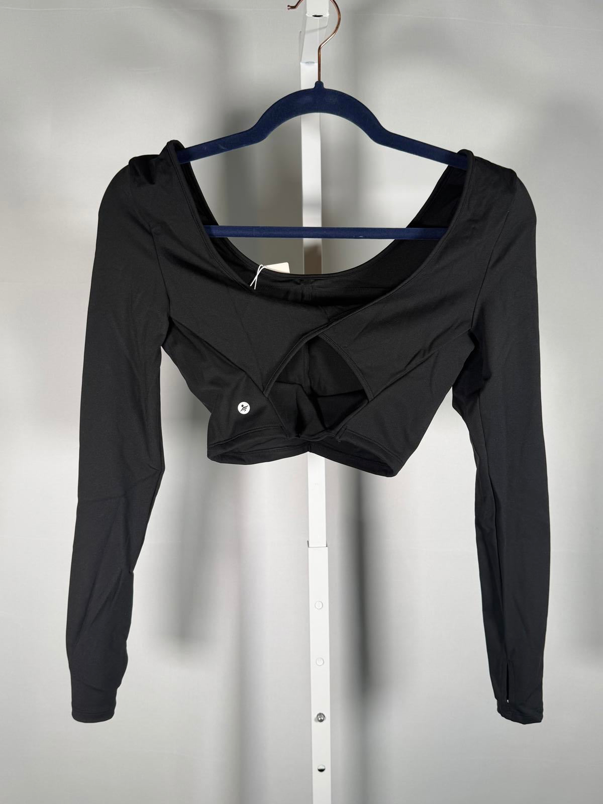 NWT Halara Softlyzero Airy Cropped Long Sleeve Thumbhole Top Black Size XS