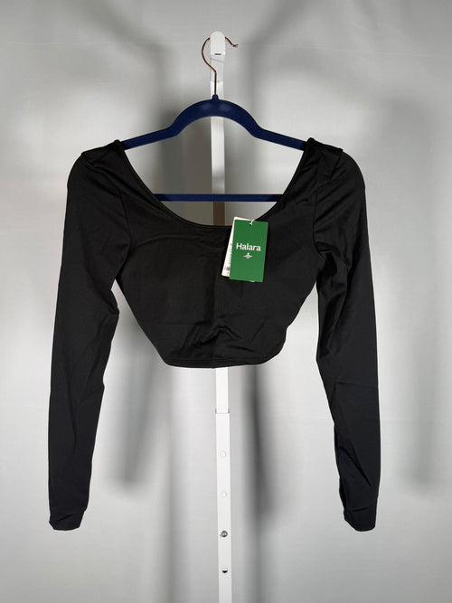NWT Halara Softlyzero Airy Cropped Long Sleeve Thumbhole Top Black Size XS