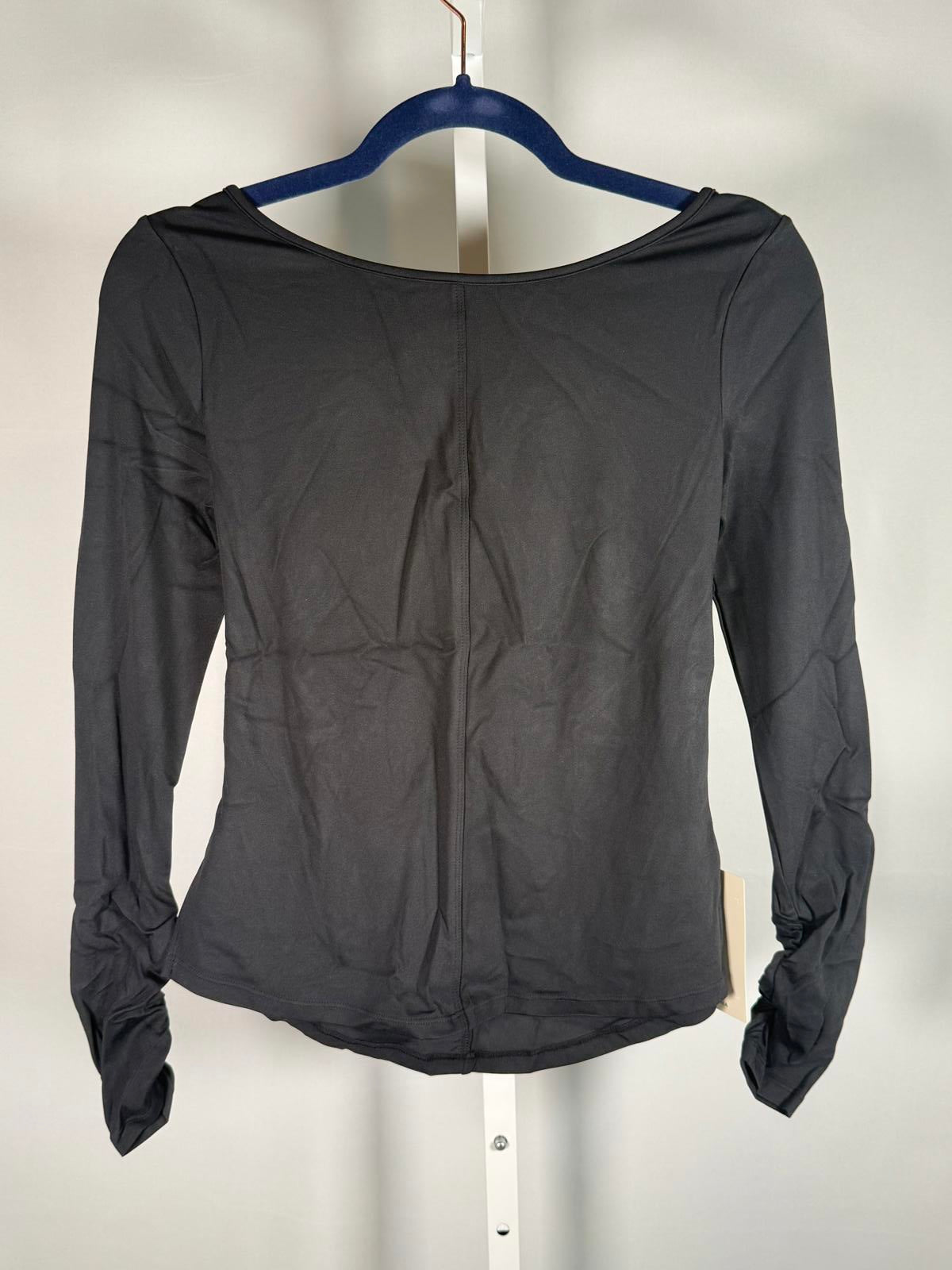 NWT Halara Open Back Long Sleeve Top Ruched Cuffs Black Size XS
