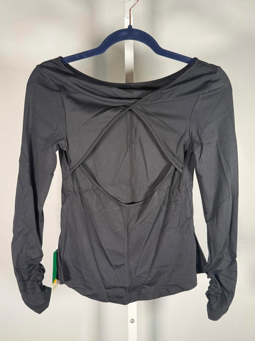NWT Halara Open Back Long Sleeve Top Ruched Cuffs Black Size XS