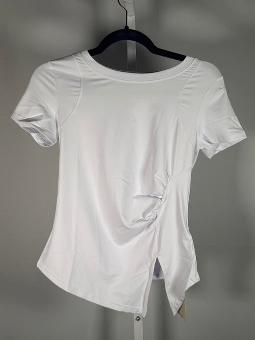 NWT Halara Ruched Side Slit Short Sleeve Top White Size XS