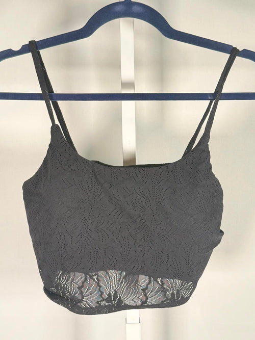 NWT Halara Lace Sports Bra Black Cropped Size Large