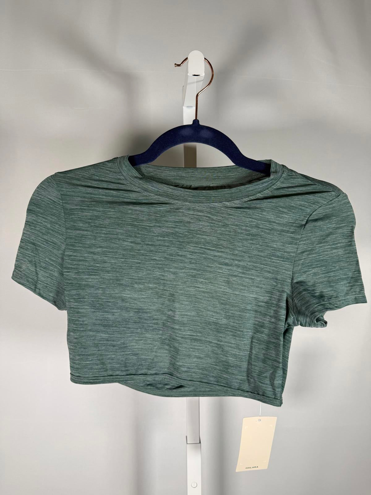NWT Halara Green Open Back Cutout Cropped Athletic Tee Size XS